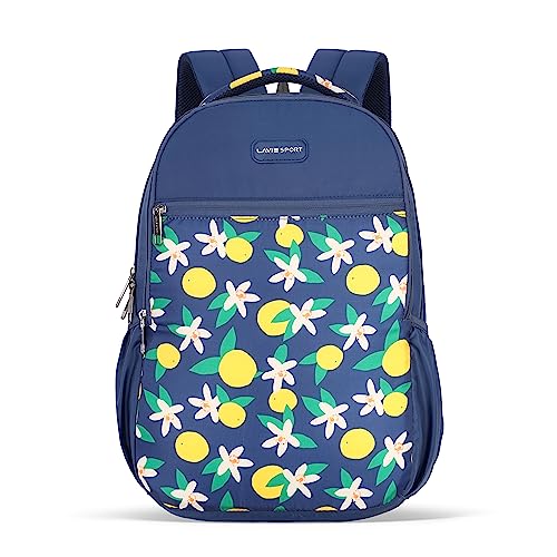 Lavie Sport Lime 26L Floral Printed School Backpack For Girls (Navy)