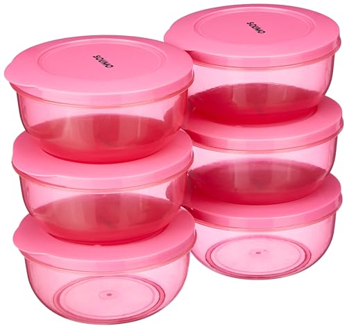 Amazon Brand – Solimo Polypropylene Nestable Round Container 600 Ml Set Of 6, Pink
