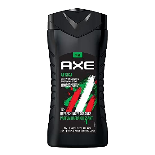 Axe Africa 3 In 1 Body, Face & Hair Wash For Men, Long-Lasting Refreshing Mandarin & Sandalwood Fragrance For Up To 12Hrs, Natural Origin Ingredients, Removes Odor & Bacteria, No Parabens, Dermatologically Tested, 250Ml