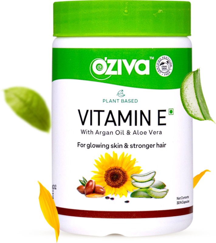 Oziva Plant Based Vitamin E, With Sunflower, Aloe Vera & Argan Oil, For Face & Hair(30 Capsules)