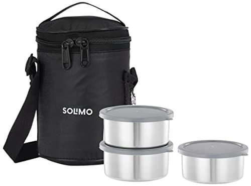 Amazon Brand – Solimo Stainless Steel Leak – Proof Lunch Box, Set Of 3, 250 Milliliter