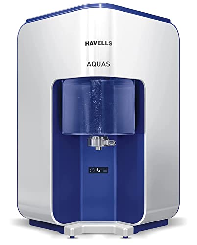 Havells Aquas Water Purifier (White And Blue), Ro+Uf, Copper+Zinc+Minerals, 5 Stage Purification, 7L Tank, Suitable For Borwell, Tanker & Municipal Water