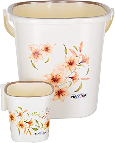 Nayasa Plastic Square Deluxe Bathroom Bucket 25 Ltr & Mug 1.5 Ltr Set (Cream)