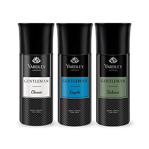 Yardley London Gentleman Daily Use Deodorant Body Sprays For Men| Gentleman Classic, Gentleman Urbane, & Gentleman Royale Deodorant Assorted Pack| 150Ml Each