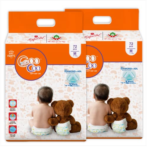 Coo Coo Extra Dry Baby Pullup Diaper Pant Size Medium-M (144) Count Upto 7-12 Kg Super Absorbent Core Up To 12 Hrs Protection Soft Elastic Waist & Leakage Protection Size Medium-M (144 Pieces), White