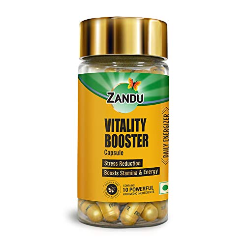 Zandu Vitality Booster Capsule, With Goodness Of Ashwagandha, Safed Musli, Gokshur, Shuddha Shjilajit, Helps To Boost Energy And Strength – Pack Of 60 Veg Capsules