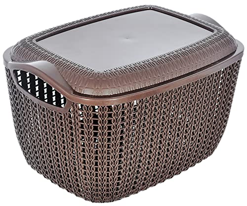 Kuber Industries Multipurposes Large M 30 Plastic Basket|Organizer For Kitchen, Countertop|Cabinet, Bathroom With Lid (Brown)