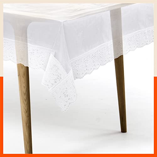 Bathla Matworks Albus Plastic Table Cover For Dining Table With White Lace – Circular – 60″ | Plain