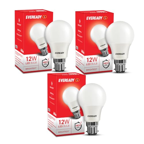 Eveready 12W Led Light Bulb | High Efficiency & Glare-Free Light | 4Kv Surge Protection | With Wide Operating Voltage Range | 100 Lumens Per Watt | Cool Day Light (6500K) | Pack Of 3