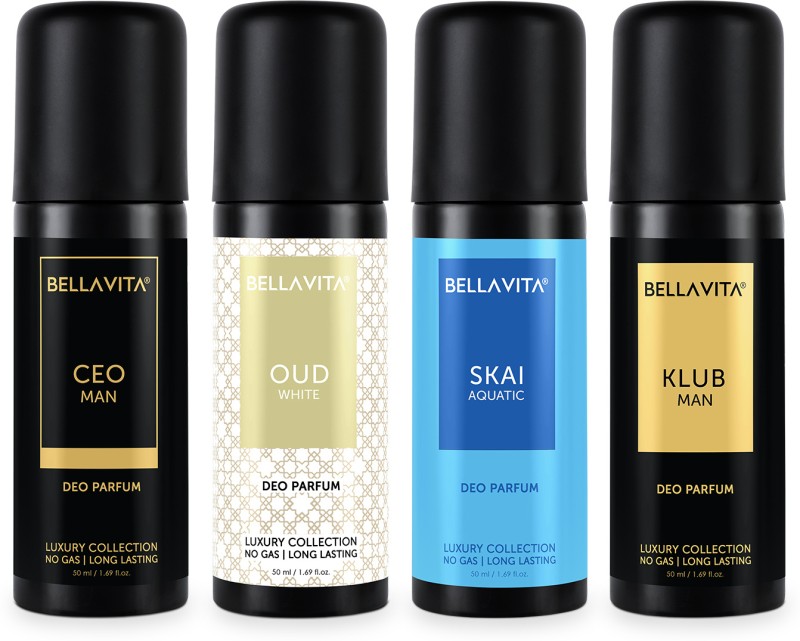 Bella Vita Organic Deo Parfum Travel-Size Gift Set|4X50 Ml|Long Lasting Fragrance| Deodorant Spray  –  For Men & Women(200 Ml, Pack Of 4)