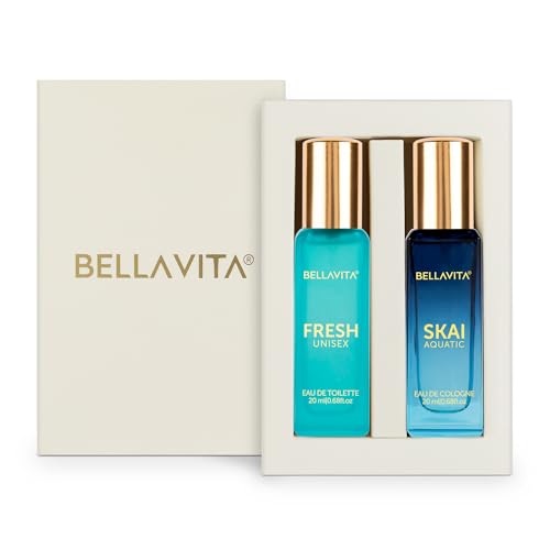 Bella Vita Luxury Skai Aquatic Edc & Fresh Edt Unisex Perfume Combo With Bergamot,Ylang Ylang,Pink Pepper|Long Lasting Fragrance Scent|Pack Of 2, 20Ml Each