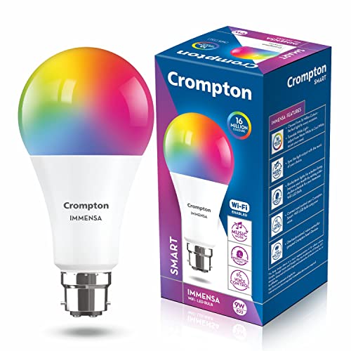 Crompton Immensa 9-Watt B22 Wifi Smart Led Bulb With Music Sync, 16 Million Colors, Compatible With Amazon Alexa And Google Assistant_Pack Of 1