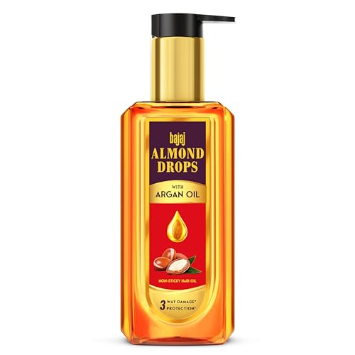 Bajaj Almond Drops Almond + Argan Hair Oil – 200Ml | Provides 3-Way Damage Protection | For Soft And Shiny Hair | Non-Sticky Formula | With Almond Oil & Argan Oil