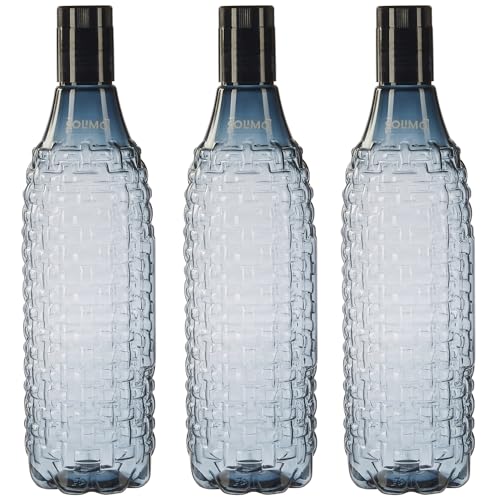 Amazon Brand – Solimo Assorted Unbreakable Plastic Water Bottle, Ideal For Fridge, Black | Bpa Free | Leak-Proof | Set Of 3 | 1000 Ml