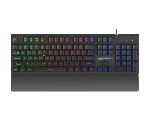 Amazon Basics Backlit Gaming Keyboard, Led Wired, Ergonomic & Wrist Rest Keyboard, For Pc/Laptop/Mac – Black
