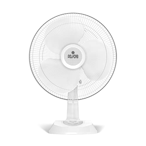 Polycab Aery 400Mm Oscillating Table Fan For Home, Office | High Speed & Air Delivery | Aerodynamic Blades With Cutting Edge Design | 100% Copper Winding Motor | 2 Years Warranty【White】