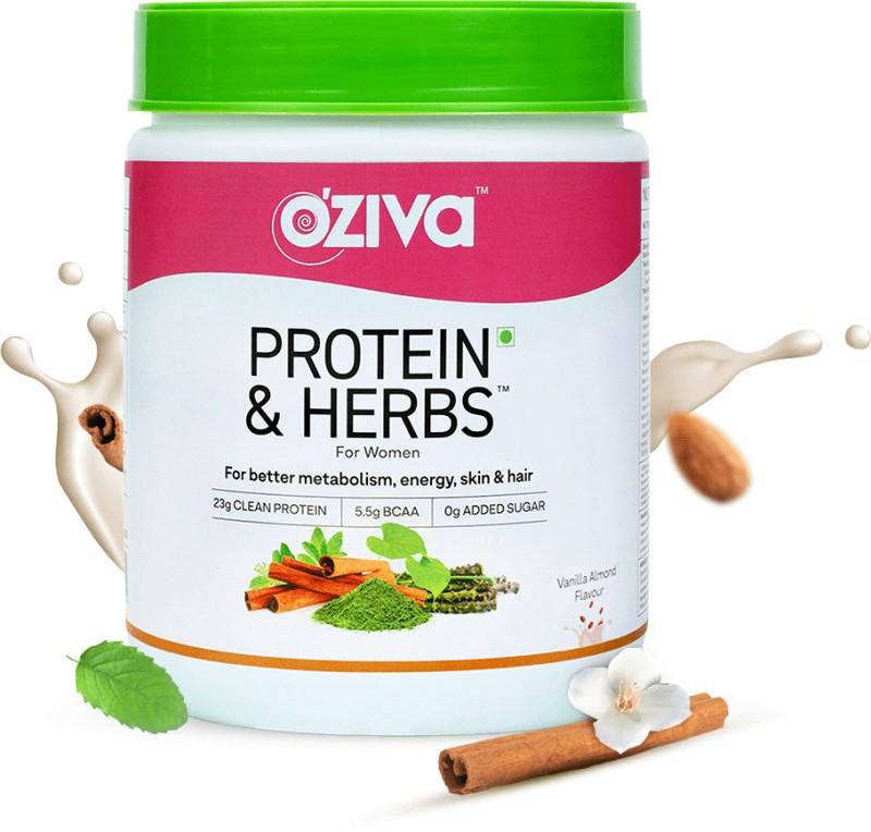 Oziva Protein & Herbs For Women |Manage Weight & Metabolism| Reduce Body Fat |No Sugar Whey Protein(400 G, Vanilla Almond)