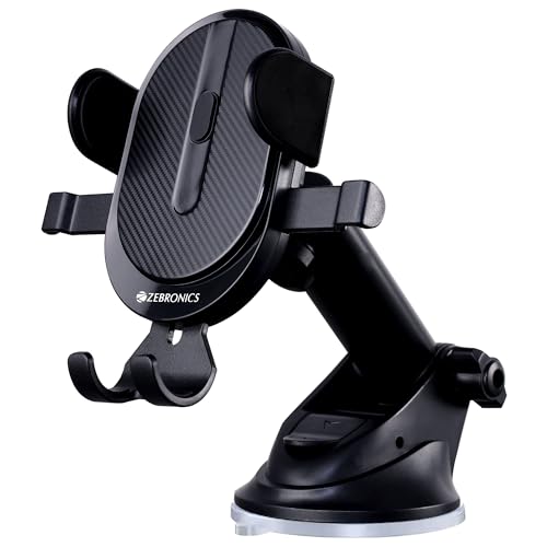 Zebronics New Launch Cmh100 Car Mobile Holder For Windshield, Dashboard And Other Suitable Surfaces, Strong Suction Cup, 360° Rotatable, Devices Upto 6.8 Inch, One Click Quick Release