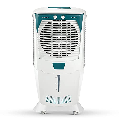 Crompton Ozone Desert Air Cooler- 75L; With Everlast Pump, Auto Fill, 4-Way Air Deflection And High Density Honeycomb Pads; White & Teal