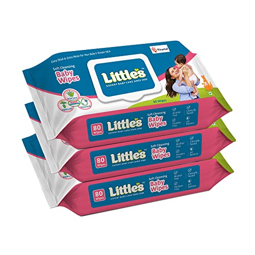 Little’S Soft Cleansing Baby Wipes Lid, 80 Wipes (Pack Of 3)