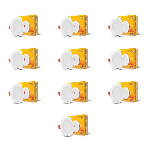 Wipro 6W Alpha Downlight For Junction Box | Warm White (2700K) |3 Inch Cutout, 22Mm Height | Surge Protection Upto 350 Va | High Voltage Protection Upto 4Kv | Pack Of 10