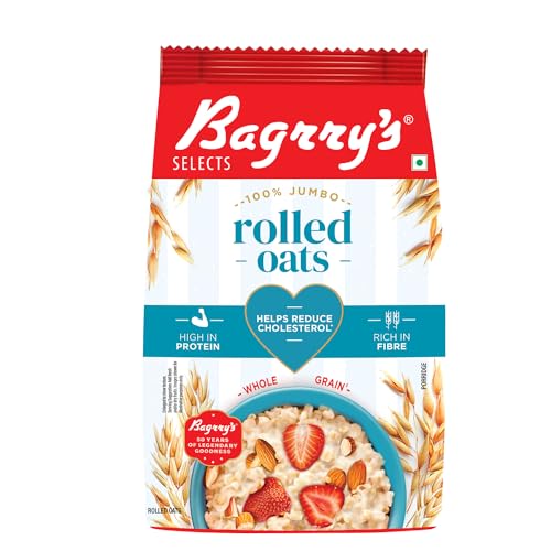 Bagrry’S 100% Jumbo Rolled Oats 1Kg Pouch | Whole Grain Rolled Oats With High Fibre, Protein | Non Gmo | Healthy Food With No Added Sugar | Diet Food For Weight Management | Premium Rolled Oats