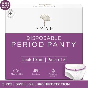 Azah Disposable Period Panties For Women Leak Proof | 12 Hr 360 Degree Coverage|L-Xl| Sanitary Pad(Pack Of 5)