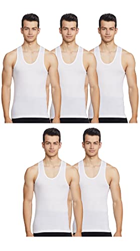 Rupa Jon Men’S Cotton Vest (Jn Vest Rn_White Pack Of 5_L) – Pack Of 5