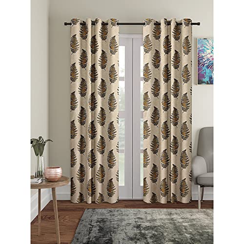 Cortina 2 Piece Leaf Design Panel Eyelet Polyester Door Curtain – 7-Feet, Brown
