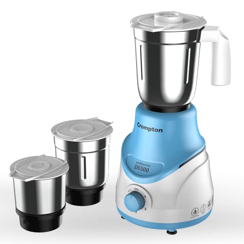 Crompton Ds 500W Mixer Grinder With Powertron Motor & Motor Vent-X Technology (3 Stainless Steel Jars, Sky Blue)