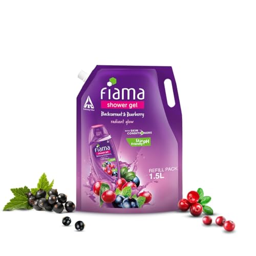 Fiama Body Wash Shower Gel Blackcurrant & Bearberry, 1.5L Bodywash Refill Value Pouch For Women & Men With Skin Conditioners For Moisturised Skin & Radiant Glow, Suitable For All Skin Types