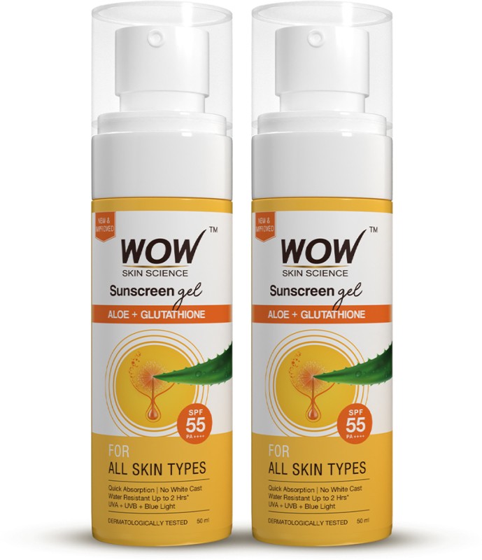 Wow Skin Science Sunscreen – Spf 55 Pa++++ Sunscreen Gel For All Skin Types|With Glutathione & Aloe Vera Extract |Pack Of 2(100 Ml)