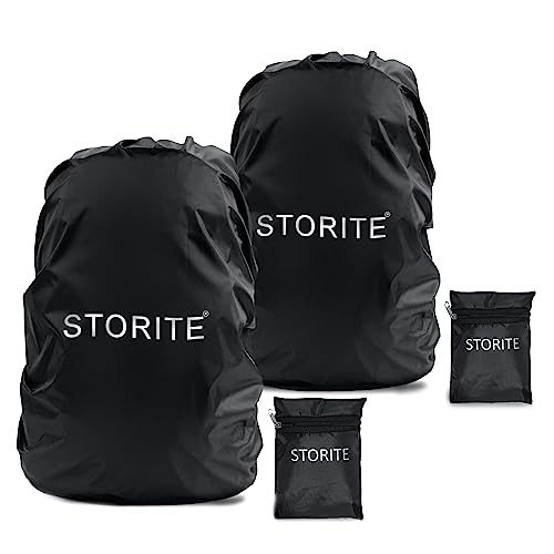 Storite 2 Pack Dust & Rain Cover For Standard Backpack With Pouch, Waterproof Dustproof Bag Adjustable Cover For School, College,Office, Trekking Bags (30L-35L,Black)