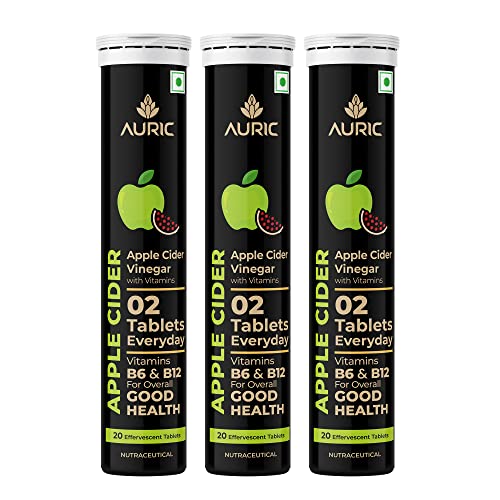 Auric Apple Cider Vinegar With Vitamins | 60 Acv Tablets With Vitamin B6 & B12 | Weight Loss & Metabolism Benefits | Supports Digestion, Bloating Relief & Gut Health For Men And Women | Taste Only Green Apple, Not The Vinegar