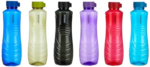 Amazon Brand – Solimo 1 Lt Water Bottle | Multicolor | Set Of 6 (Peacock) – Polyethylene Terephthalate