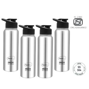 Pigeon By Stovekraft Inox Hydra 700Ml Pack Of 4 Stainless Steel Drinking Water Bottle 700Ml Flipper Cap – Silver (1 Year Warranty)