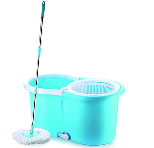Ganesh Rapid Plastic Spin Mop, Round Plastic Bucket Floor Cleaning Mop With Bucket, Pocha For Floor Cleaning, Mopping Set (Blue, Set Of 2 Microfiber Refills)