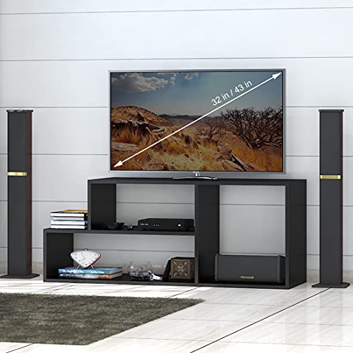 Klaxon Diamond Engineered Wood Tv Unit/Display Storage Cabinet Rack With Decor Shelf (Black)