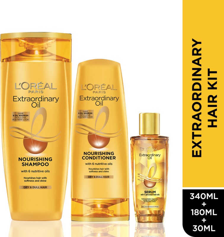L’Oréal Paris Extraordinary Oil Shampoo (340 Ml) + Conditioner (180 Ml) + Serum (30 Ml)(3 Items In The Set)