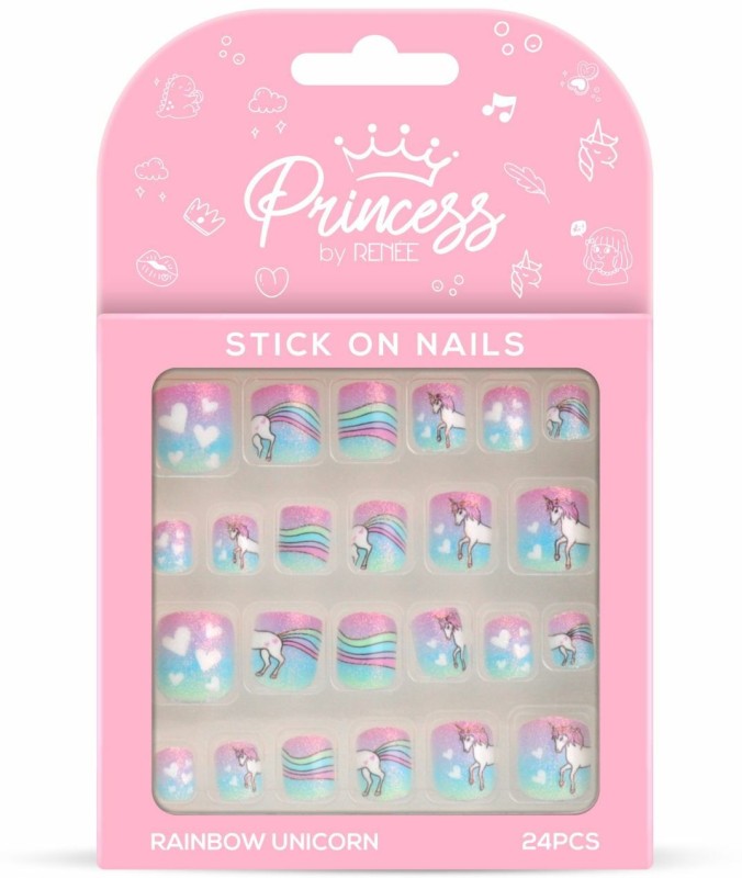 Renee Princess Stick On Nails, Rainbow Unicorn Nails Multicolor(Pack Of 24)