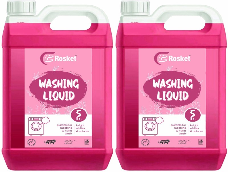 Erosket Washing Machine Liquid Detergent Top Load And Front Load -Pink (10 Ltr) Multi-Fragrance Liquid Detergent(2 X 5000 Ml)