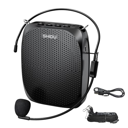 Shidu Portable Rechargeable Voice Amplifier With Wired Neckband Microphone, Supports Aux, Usb & Micro-Sd Card Input For Teachers, Tour Guides. (Shidu S258 Black)