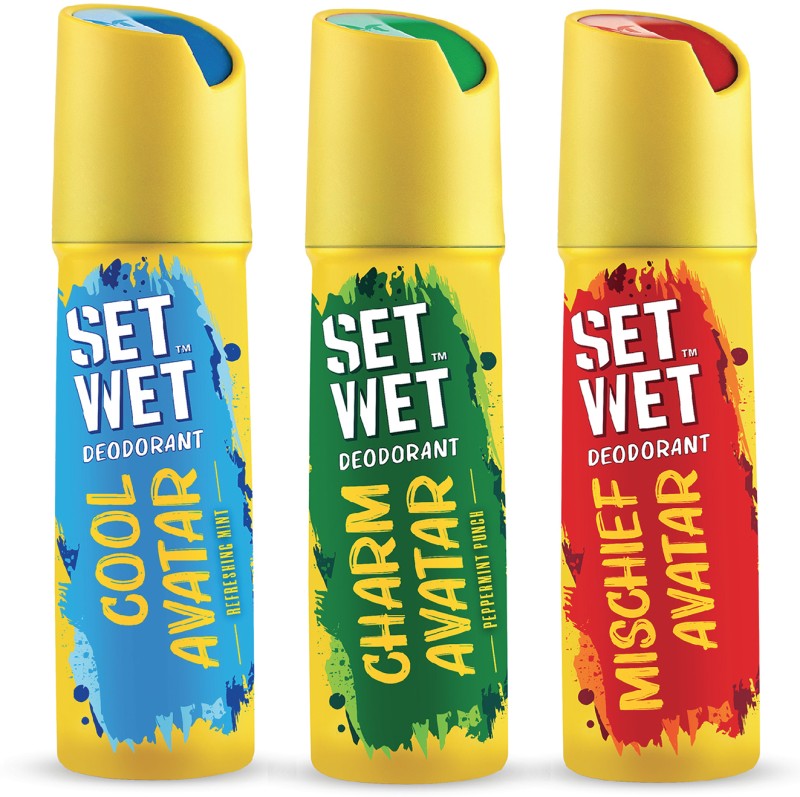 Set Wet Cool, Charm And Mischief Avatar Deodorant Spray  –  For Men(450 Ml, Pack Of 3)
