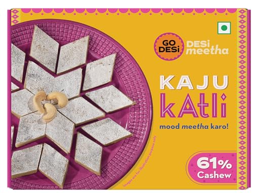 Go Desi Premium Kaju Katli 200 Grams, 61% Cashews, Rakhi Gift For Sister And Brother, Indian Sweets Gift Pack, Desi Meetha, Sweets Indian Mithai, Cashew