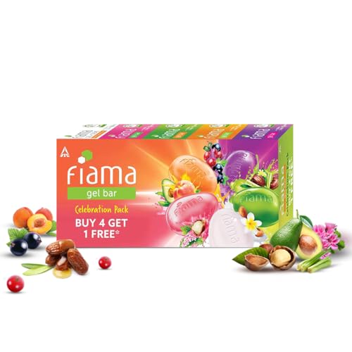 Fiama Gel Bar Celebration Pack With 5 Unique Gel Bars & Skin Conditioners For Moisturized Skin, 625G (125G – Pack Of 4+1), Soap For Women & Men, For All Skin Types