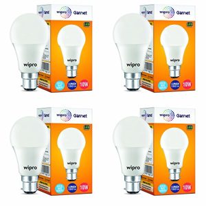 Wipro Garnet 10W Led Bulb For Home & Office |Cool Day White (6500K) | B22 Base|220 Degree Light Coverage |4Kv Surge Protection |400V High Voltage Protection |Energy Efficient | Pack Of 4