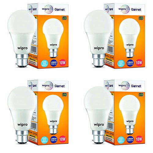 Wipro Garnet 10W Led Bulb For Home & Office |Cool Day White (6500K) | B22 Base|220 Degree Light Coverage |4Kv Surge Protection |400V High Voltage Protection |Energy Efficient | Pack Of 4
