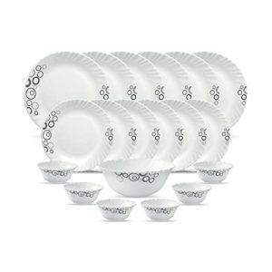 La Opala Diva, Classique Collection, Opal Glass Dinner Set 19 Pcs, Misty Drops, White