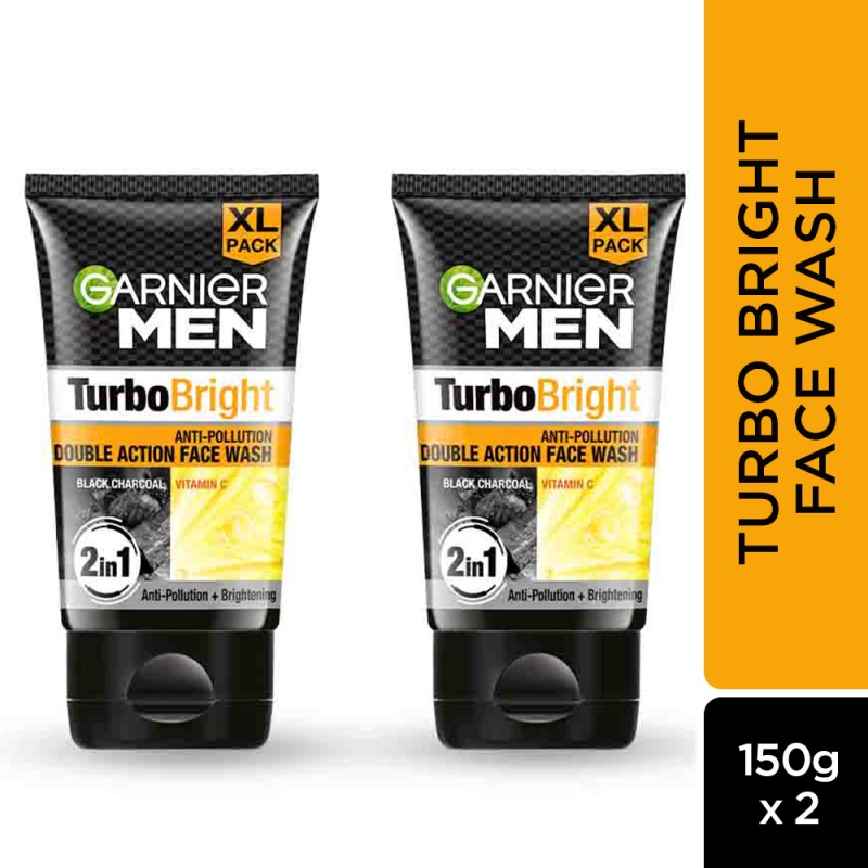 Garnier Men Turbo Bright Double Action,Anti Pollution With Charcoal And Vitamin C Face Wash(300 G)
