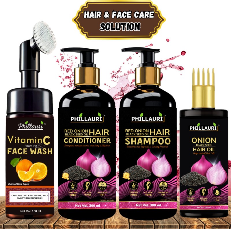 Phillauri Red Onion Healthy Hair Care Kit With Face Kit Combo Kit(4 Items In The Set)